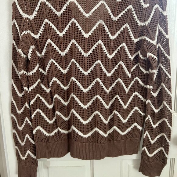 V-Neck Cardigan Loose Weave Chevron Stripe -Andree by Unit - Picture 2 of 2